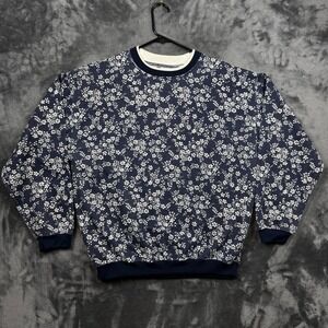 Bold Spirit Sweatshirt Womens Large Navy Blue Floral Print Crew Neck Pullover L
